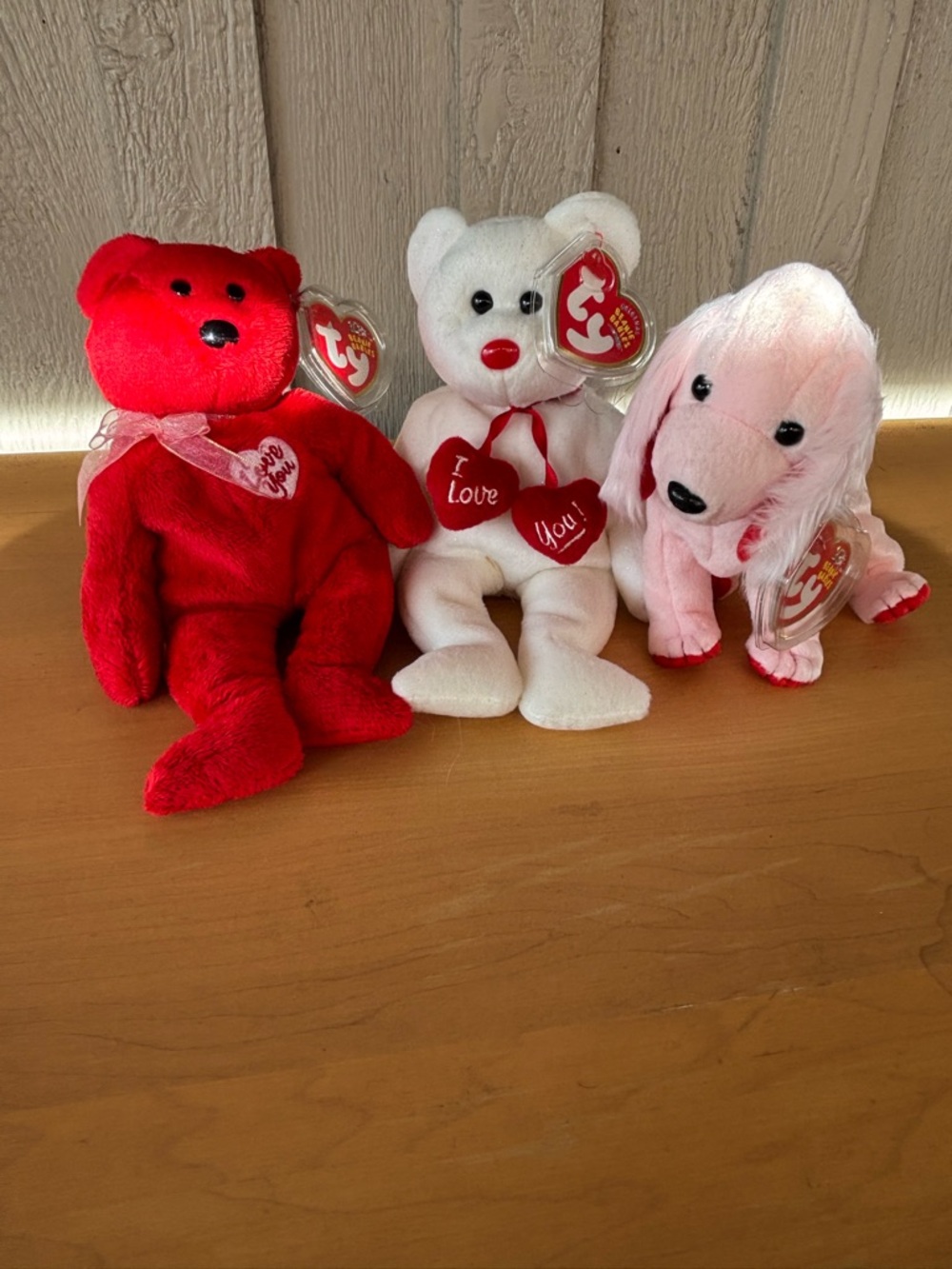 Ty Beanie Babies, Red Bear, White 'I Love You' Bear, Pink Dog